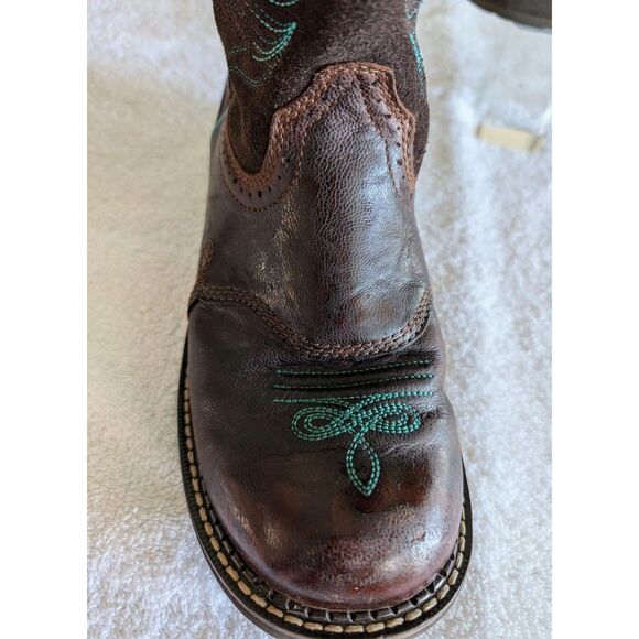 Ariat Women Western Boots Brown Turquoise Stitching Leather Round Toe - Picture 4 of 15